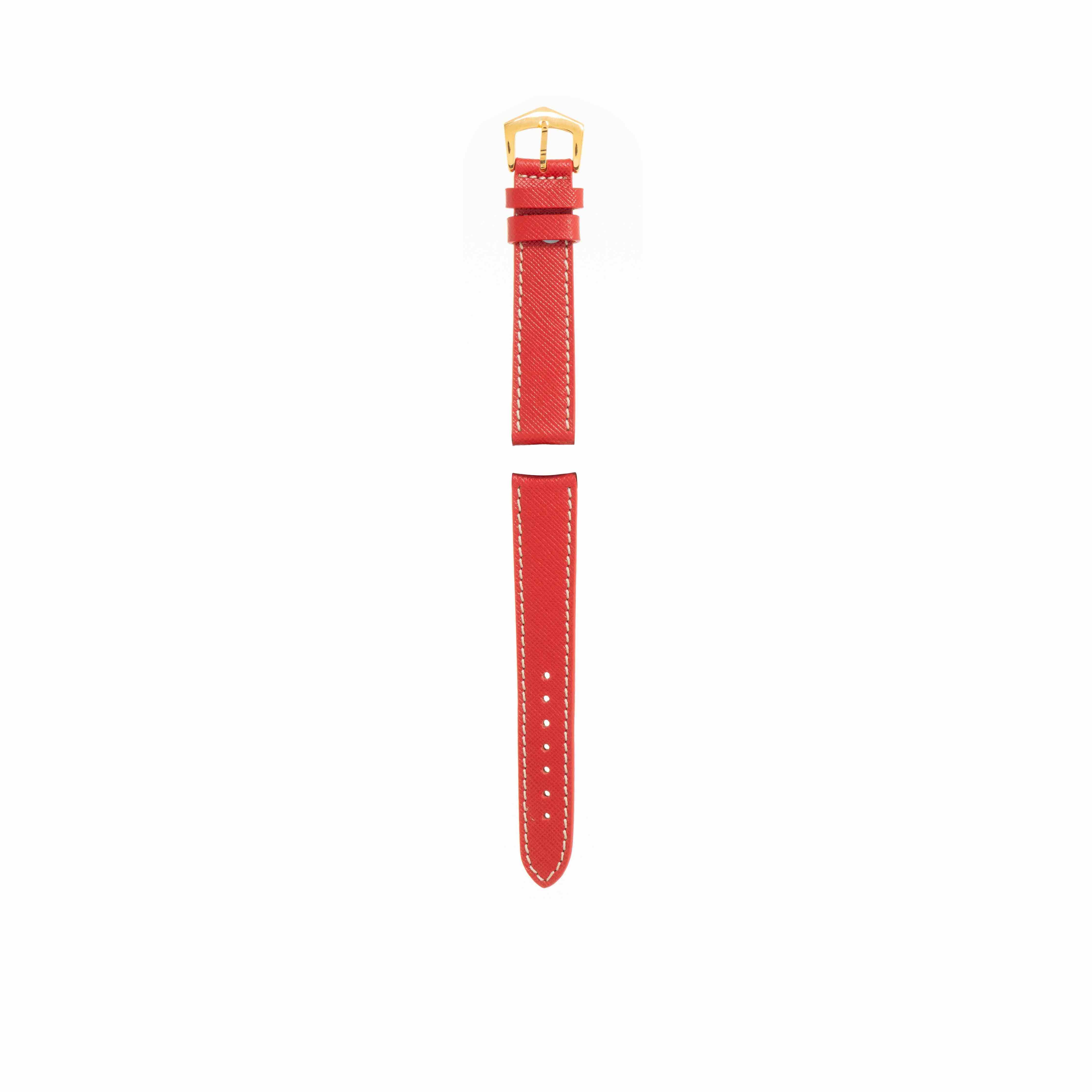 Red Hammered Calfskin Ecru Stitches Watch strap