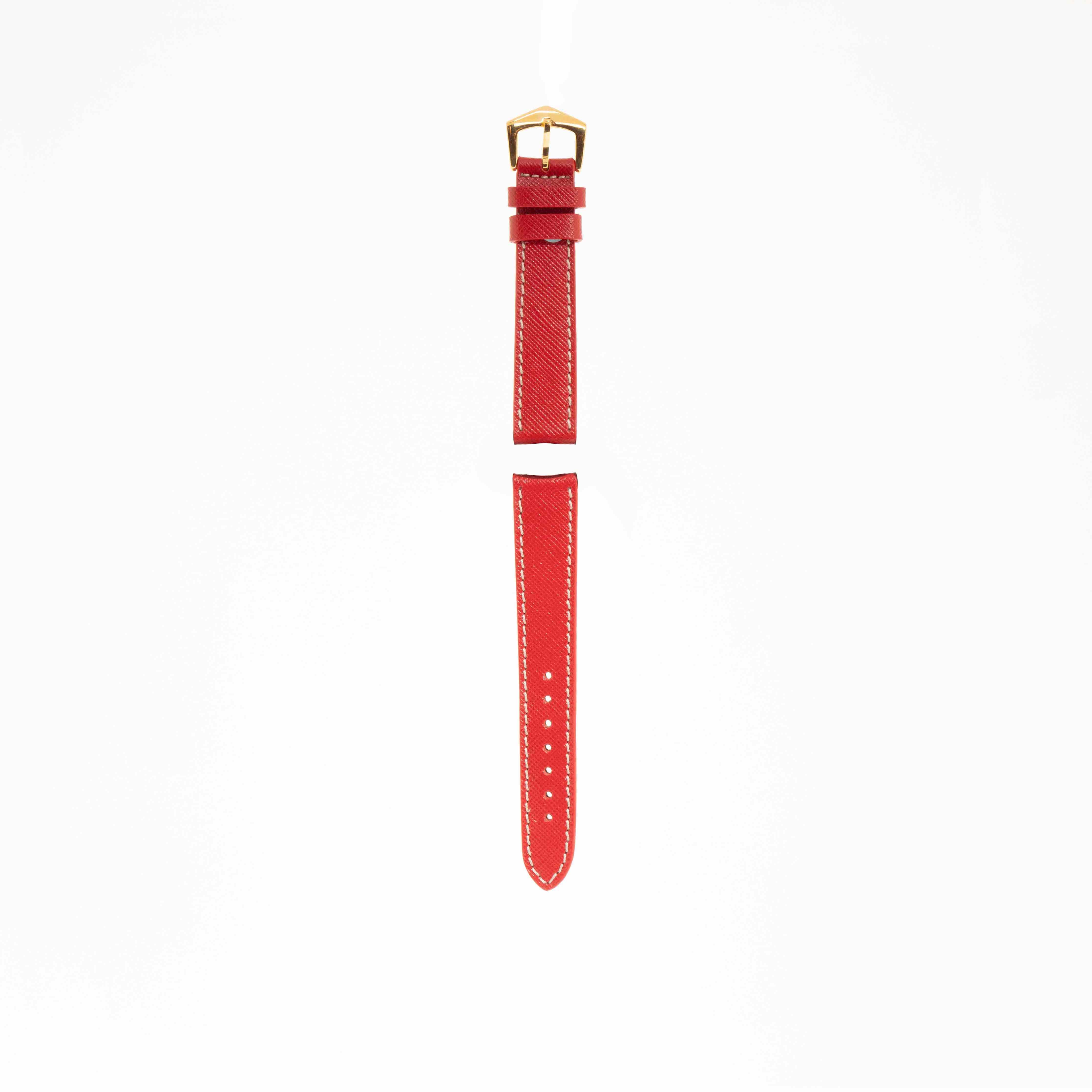 Red Hammered Calfskin Ecru Stitches Watch strap