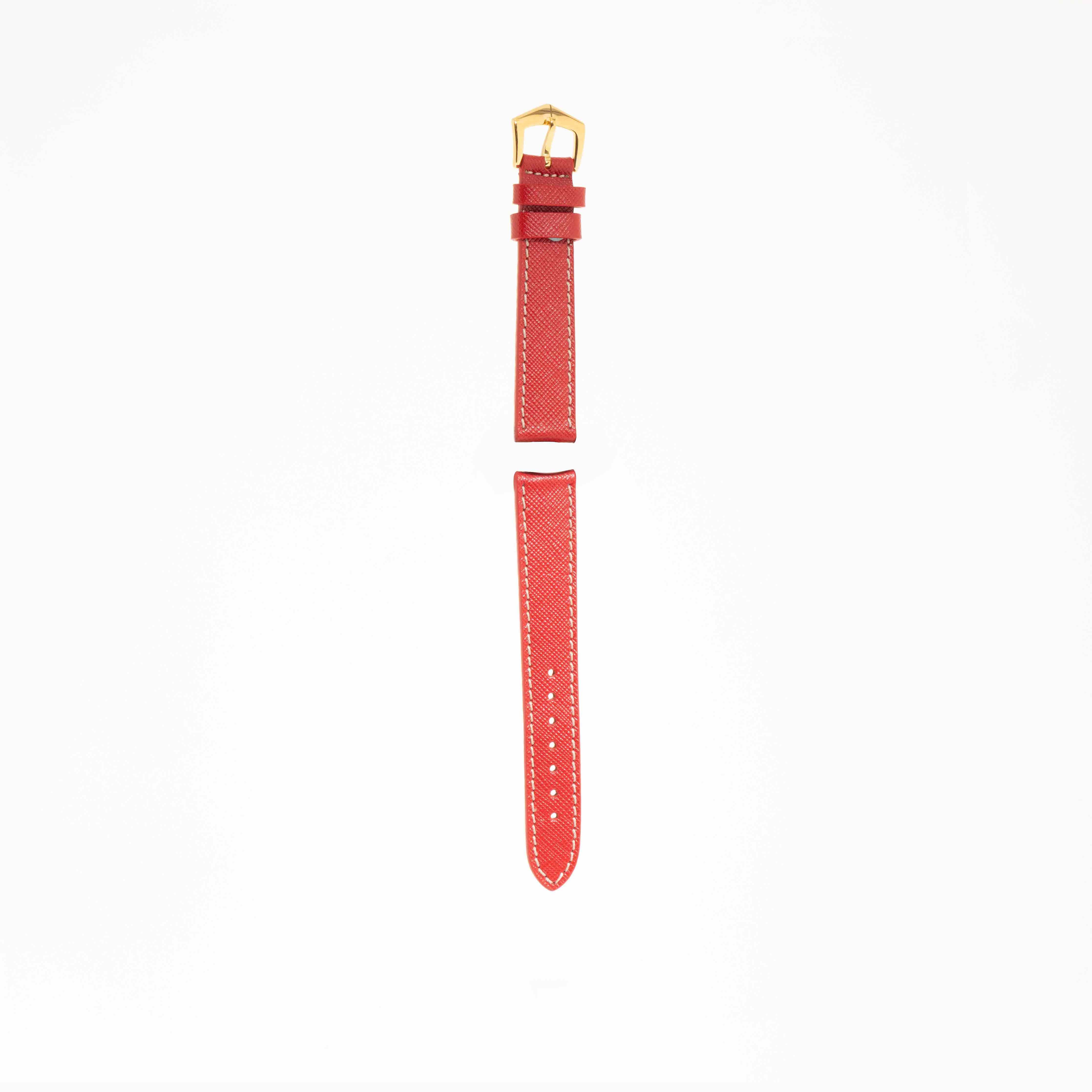 Red Hammered Calfskin Ecru Stitches Watch strap