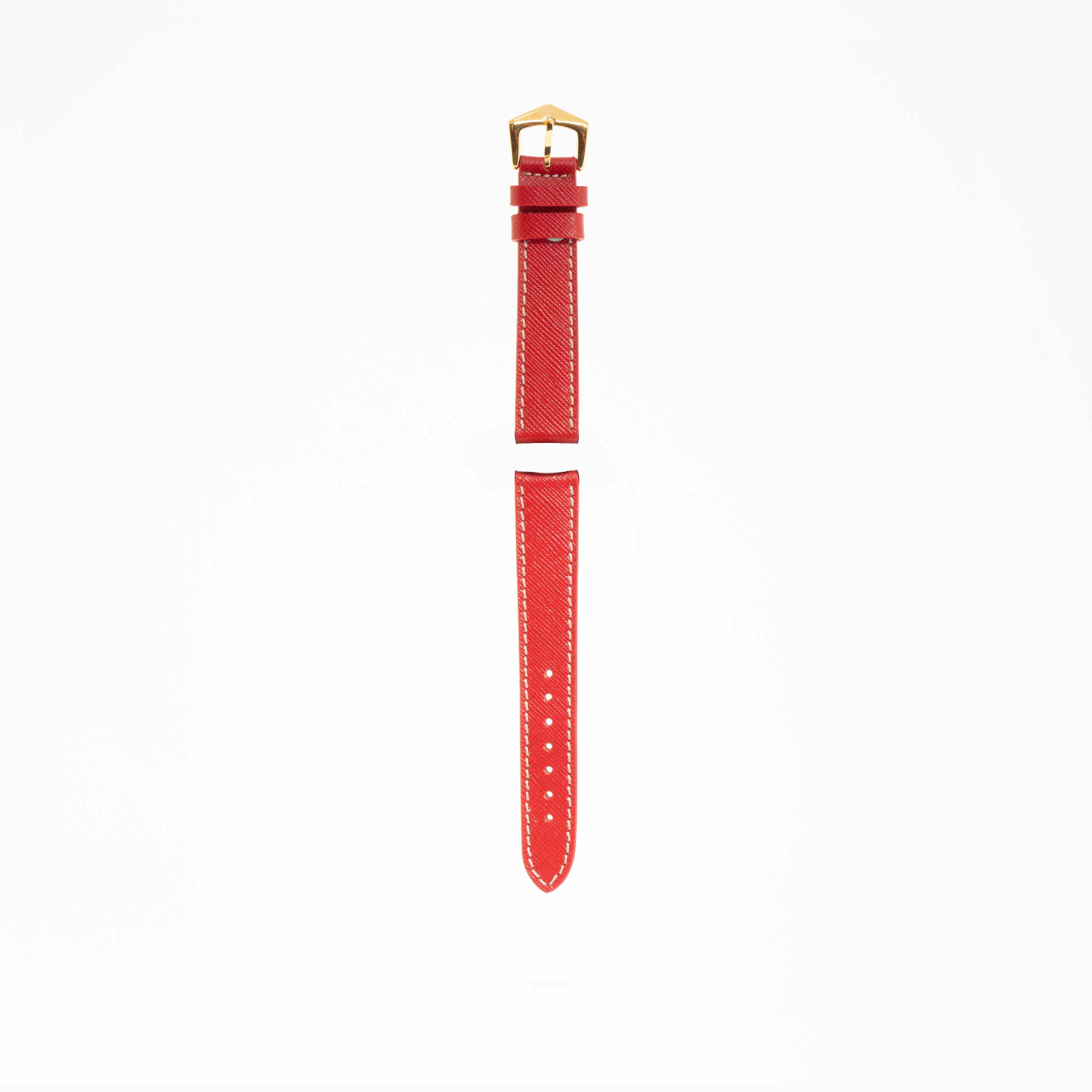 Red Hammered Calfskin Ecru Stitches Watch strap