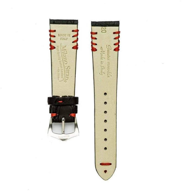 Black Rubberized Crocodile Watch Strap Red Tribal Stitches