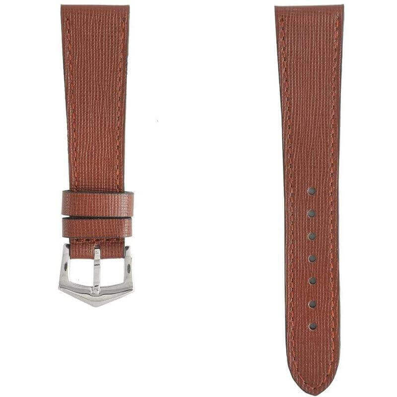 Brown Saffiano Leather Tone Stitching Watch Strap