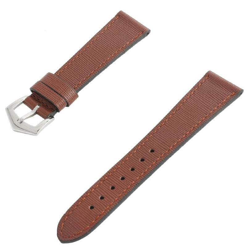 Brown Saffiano Leather Tone Stitching Watch Strap