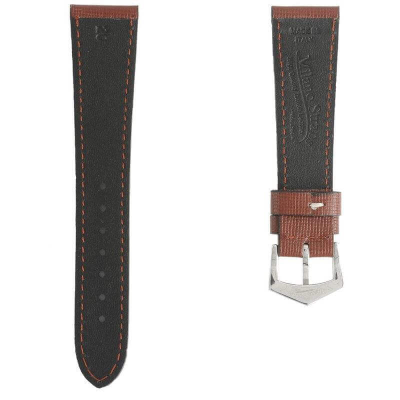 Brown Saffiano Leather Tone Stitching Watch Strap