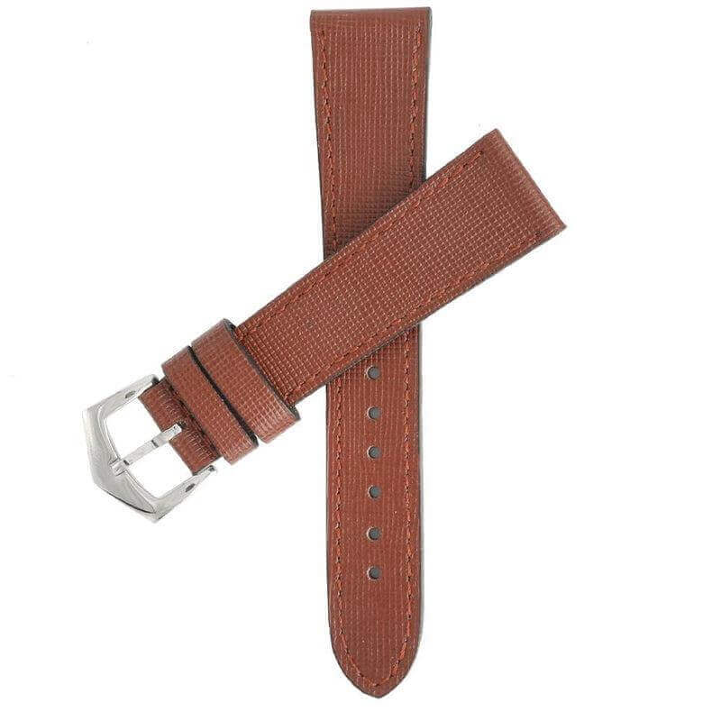 Brown Saffiano Leather Tone Stitching Watch Strap