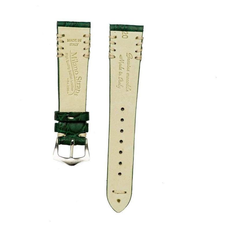 Green Rubberized Crocodile Watch Strap Ecru Tribal Stitches