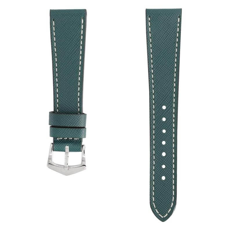 Green Saffiano Leather Ecru Stitches Watch Strap