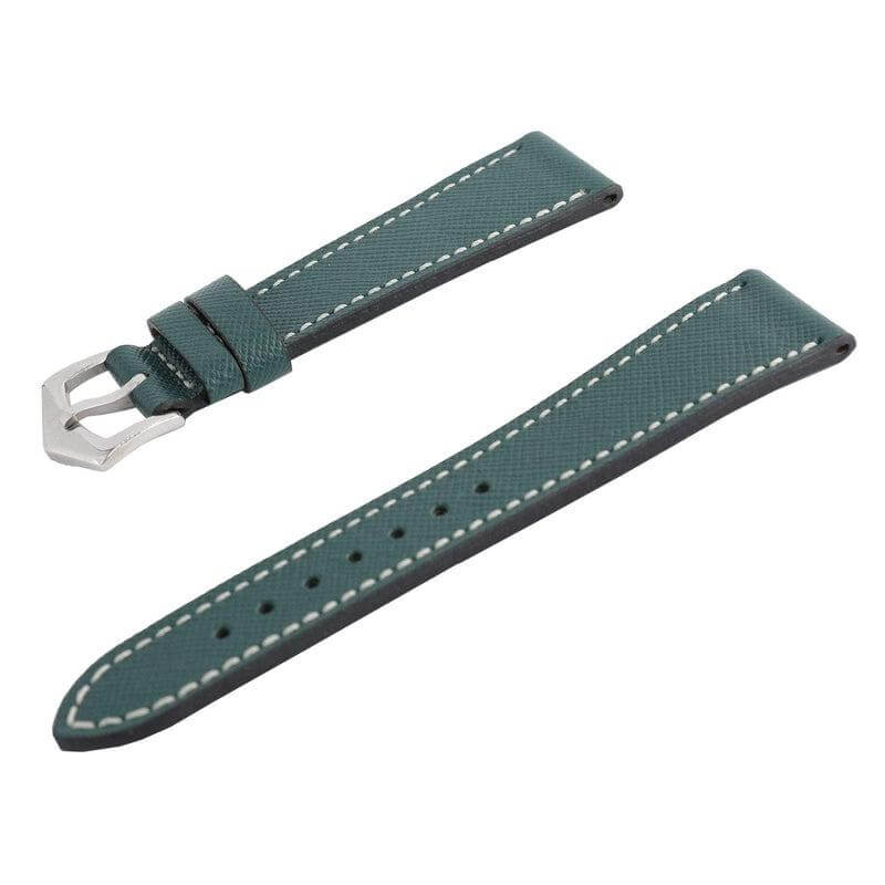 Green Saffiano Leather Ecru Stitches Watch Strap