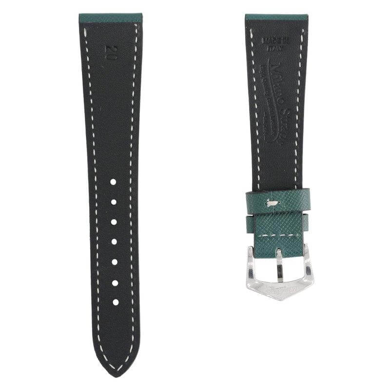 Green Saffiano Leather Ecru Stitches Watch Strap