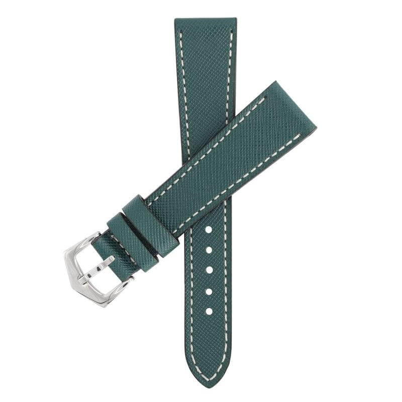 Green Saffiano Leather Ecru Stitches Watch Strap