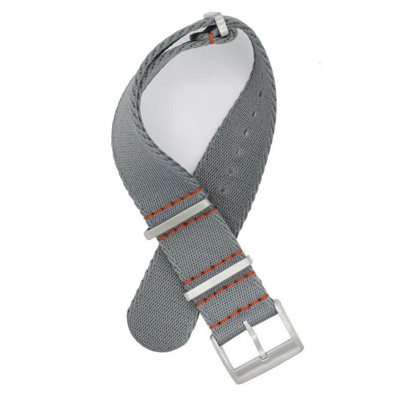 Eco-Friendly Nylon Military Watch Strap - Grey - Orange Stitches
