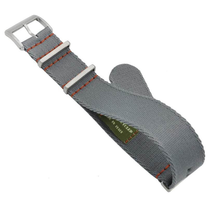 Eco-Friendly Nylon Military Watch Strap - Grey - Orange Stitches