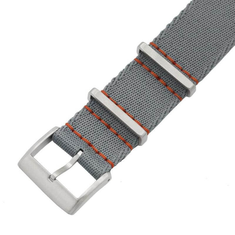 Eco-Friendly Nylon Military Watch Strap - Grey - Orange Stitches