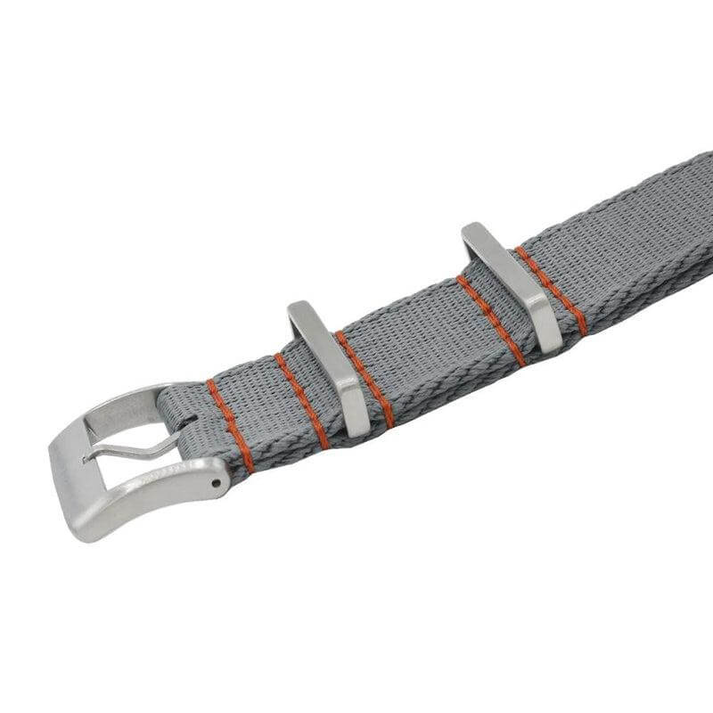 Eco-Friendly Nylon Military Watch Strap - Grey - Orange Stitches
