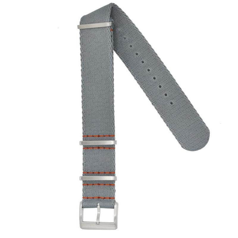 Eco-Friendly Nylon Military Watch Strap - Grey - Orange Stitches