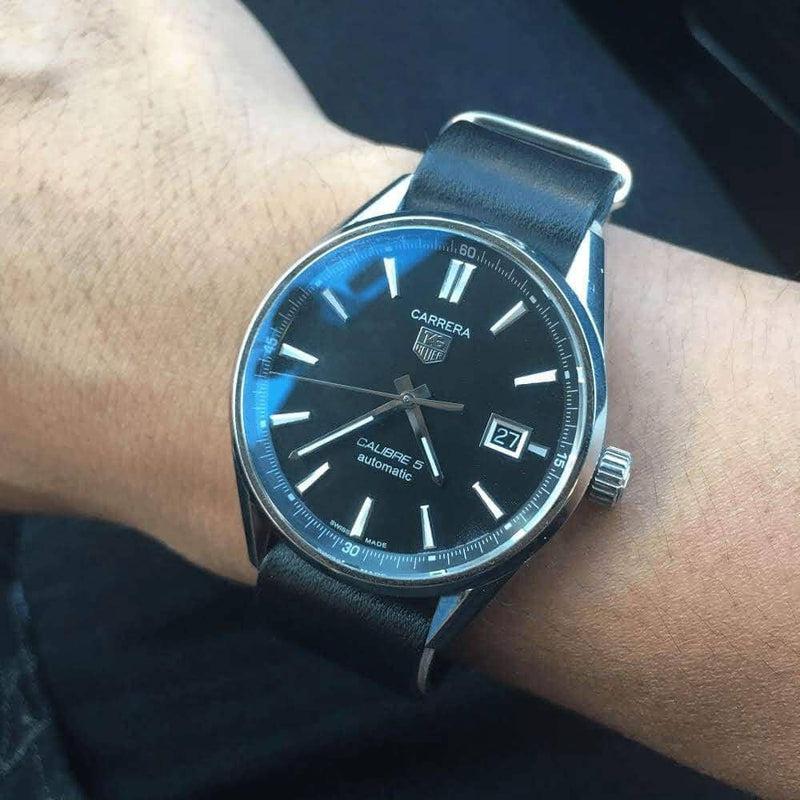 Military Leather Black Italian Leather Strap