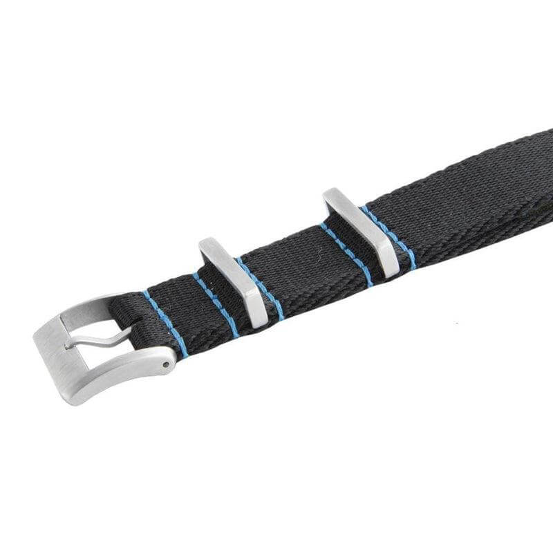 Eco-Friendly Nylon Military Watch Strap - Black Blue Stitches