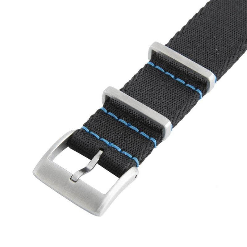 Eco-Friendly Nylon Military Watch Strap - Black Blue Stitches
