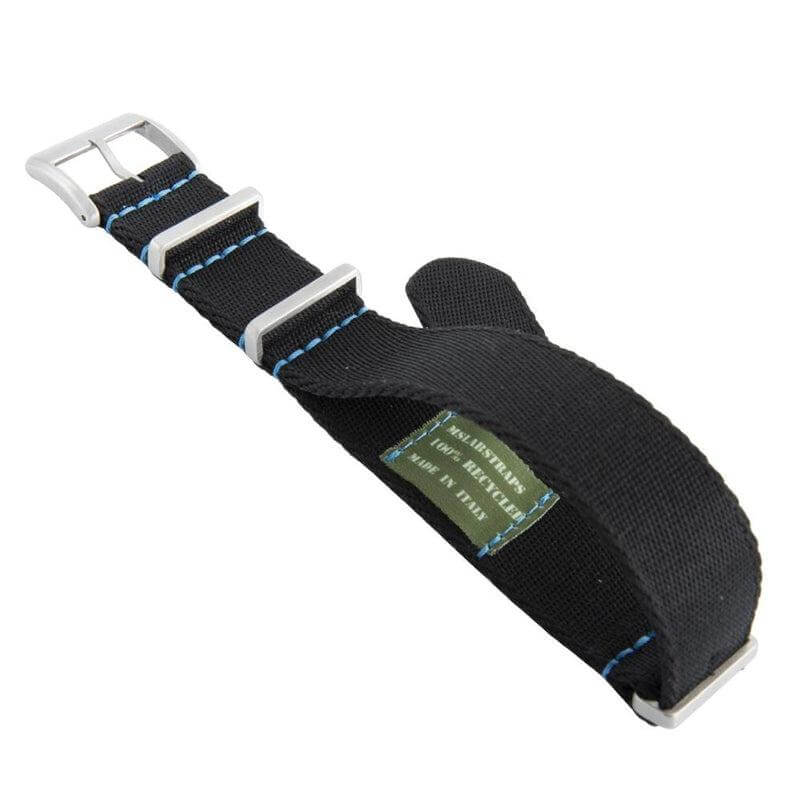 Eco-Friendly Nylon Military Watch Strap - Black Blue Stitches