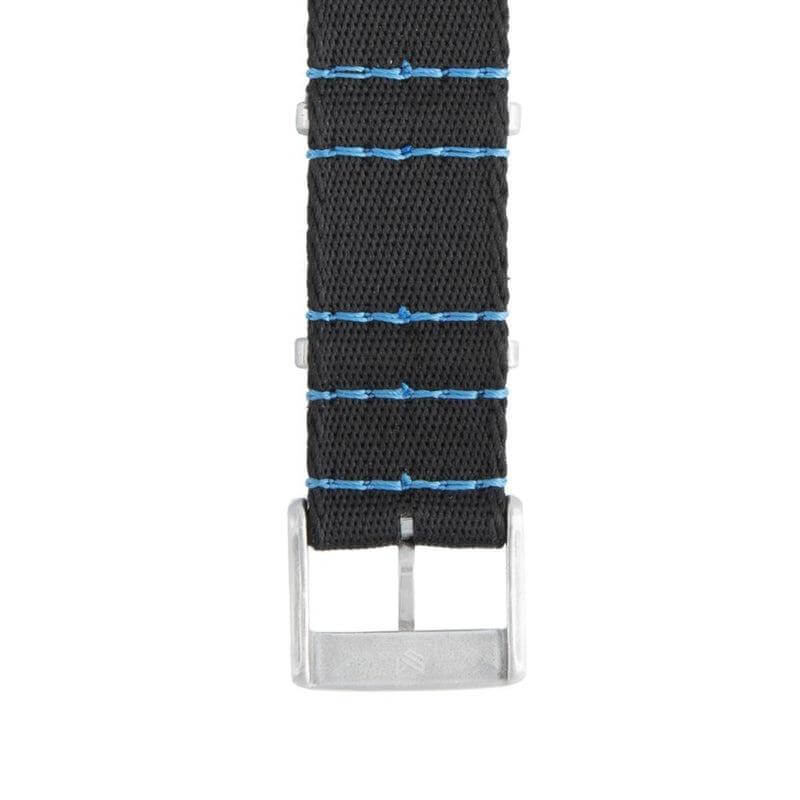 Eco-Friendly Nylon Military Watch Strap - Black Blue Stitches