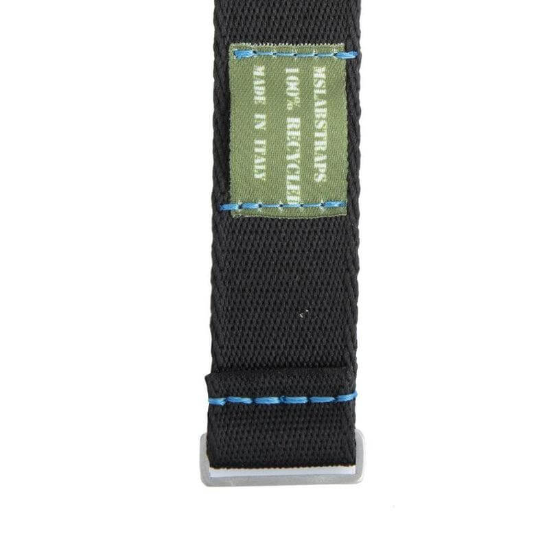 Eco-Friendly Nylon Military Watch Strap - Black Blue Stitches