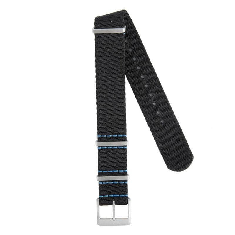 Eco-Friendly Nylon Military Watch Strap - Black Blue Stitches