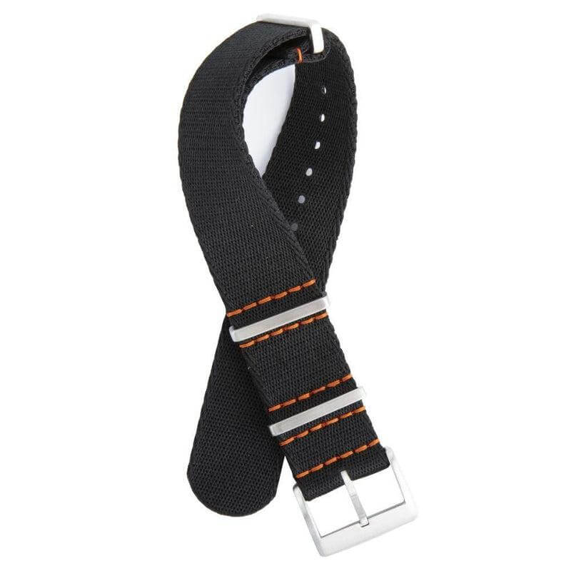 Eco-Friendly Nylon Military Watch Strap - Black Orange Stitches