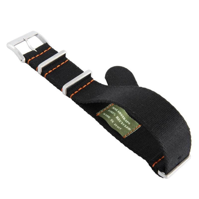 Eco-Friendly Nylon Military Watch Strap - Black Orange Stitches
