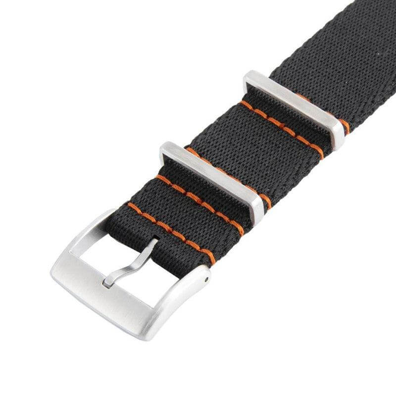 Eco-Friendly Nylon Military Watch Strap - Black Orange Stitches