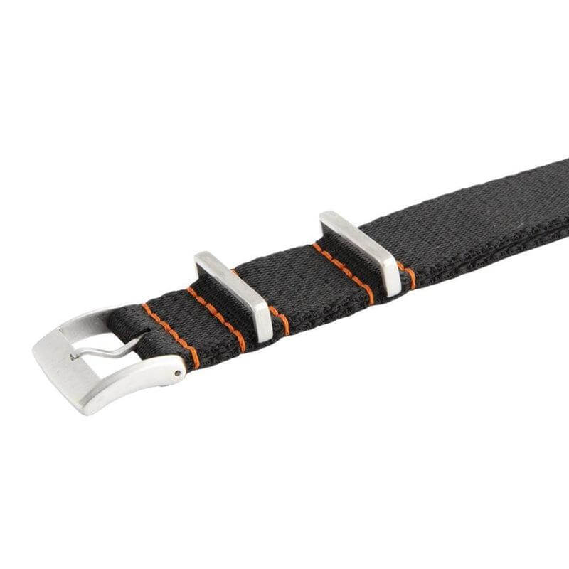 Eco-Friendly Nylon Military Watch Strap - Black Orange Stitches