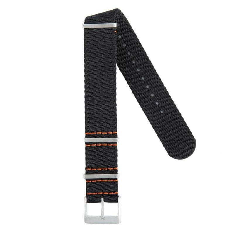 Eco-Friendly Nylon Military Watch Strap - Black Orange Stitches