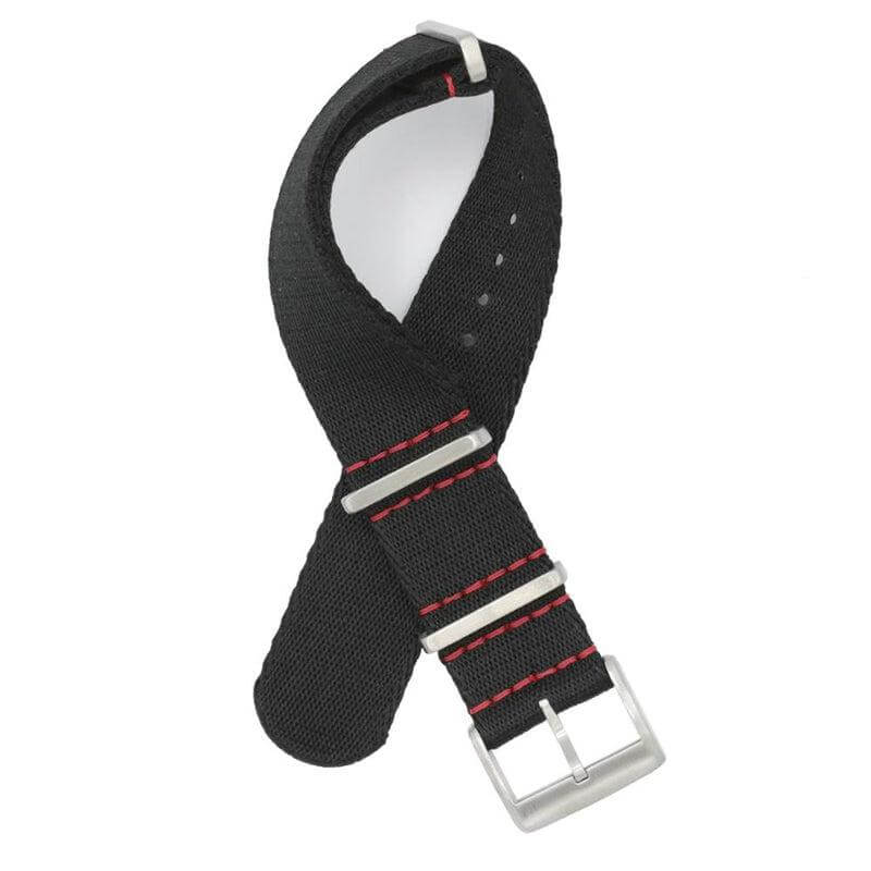 Eco-Friendly Nylon Military Watch Strap - Black Red Stitches
