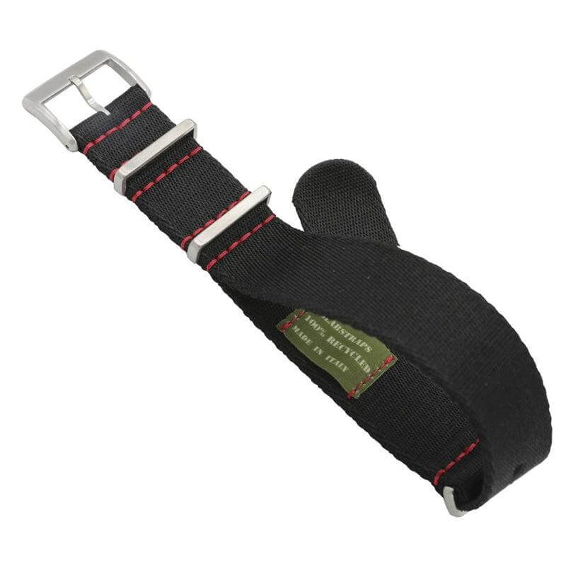 Eco-Friendly Nylon Military Watch Strap - Black Red Stitches