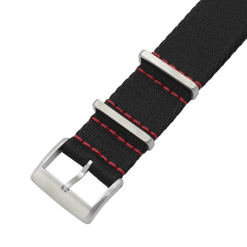 Eco-Friendly Nylon Military Watch Strap - Black Red Stitches