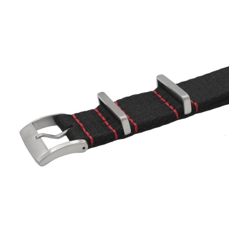 Eco-Friendly Nylon Military Watch Strap - Black Red Stitches