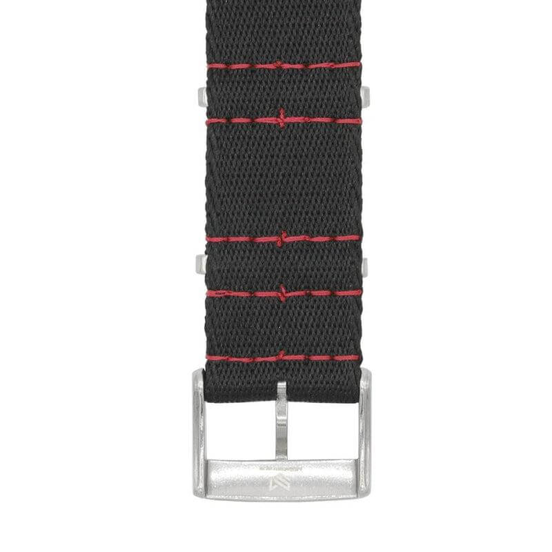 Eco-Friendly Nylon Military Watch Strap - Black Red Stitches