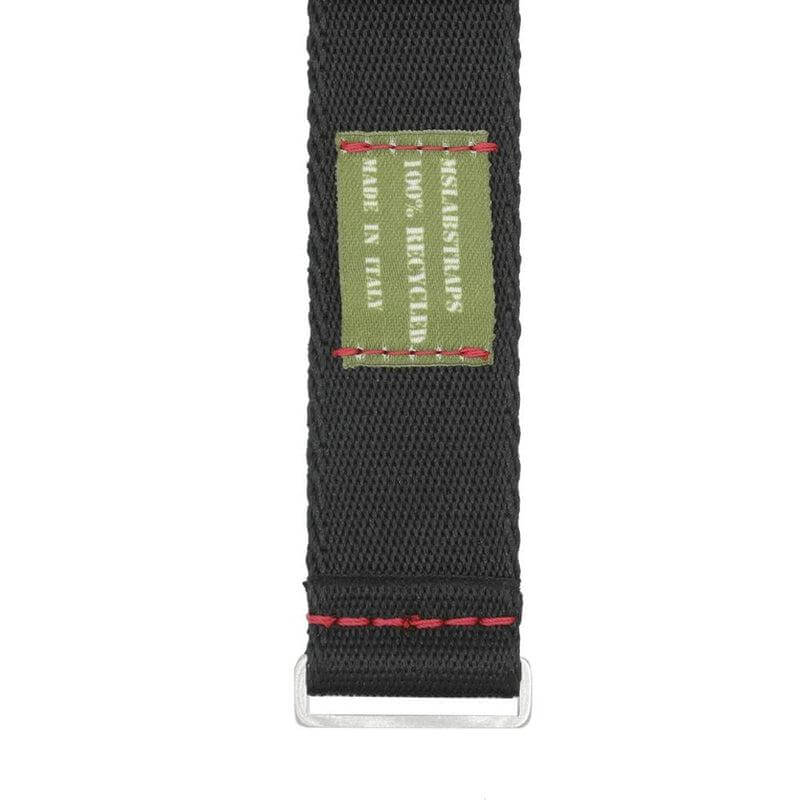 Eco-Friendly Nylon Military Watch Strap - Black Red Stitches