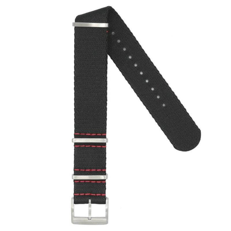 Eco-Friendly Nylon Military Watch Strap - Black Red Stitches