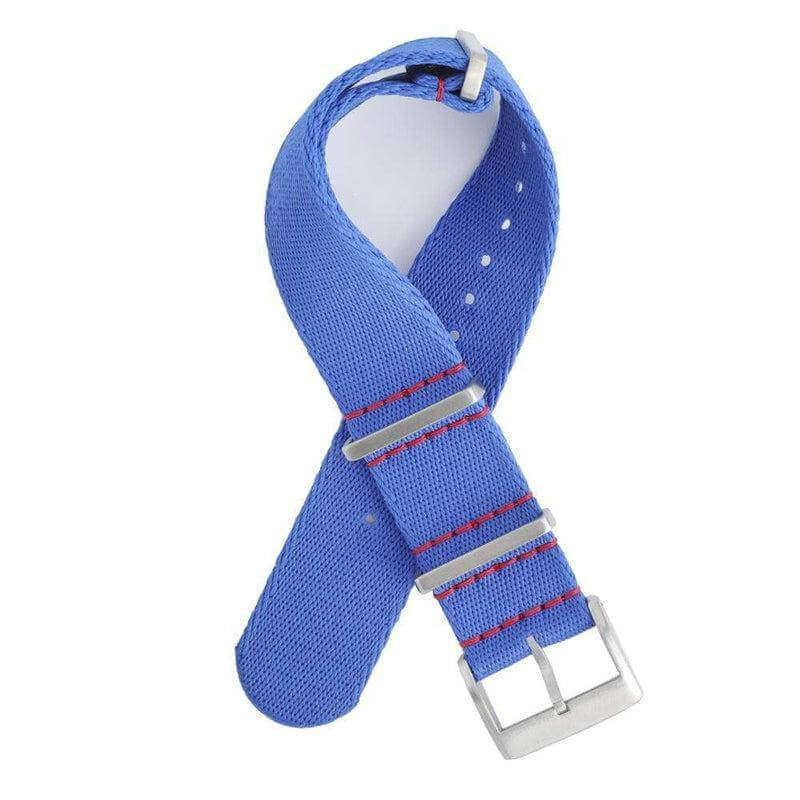 Eco-Friendly Nylon Military Watch Strap - Blue light Red Stitches