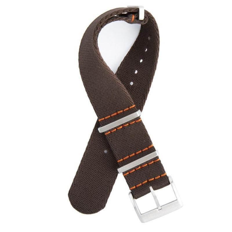 Eco-Friendly Nylon Military Watch Strap - Dark Brown Orange Stitches