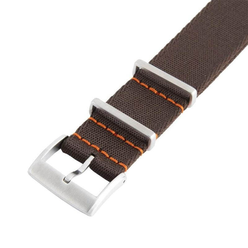 Eco-Friendly Nylon Military Watch Strap - Dark Brown Orange Stitches