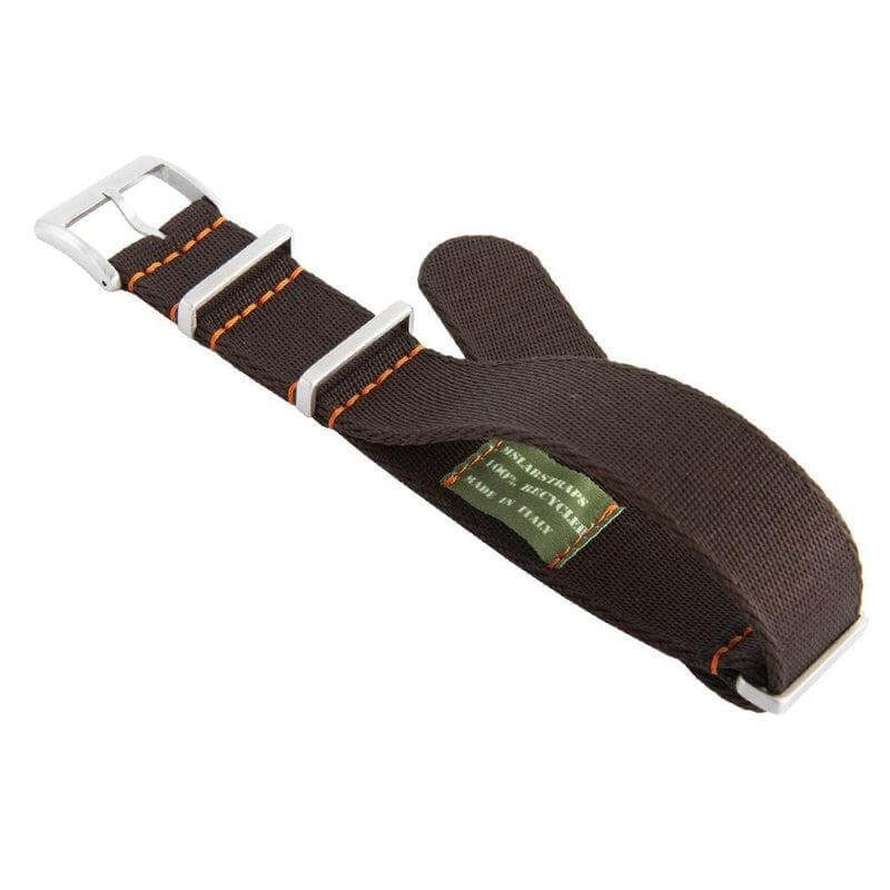 Eco-Friendly Nylon Military Watch Strap - Dark Brown Orange Stitches