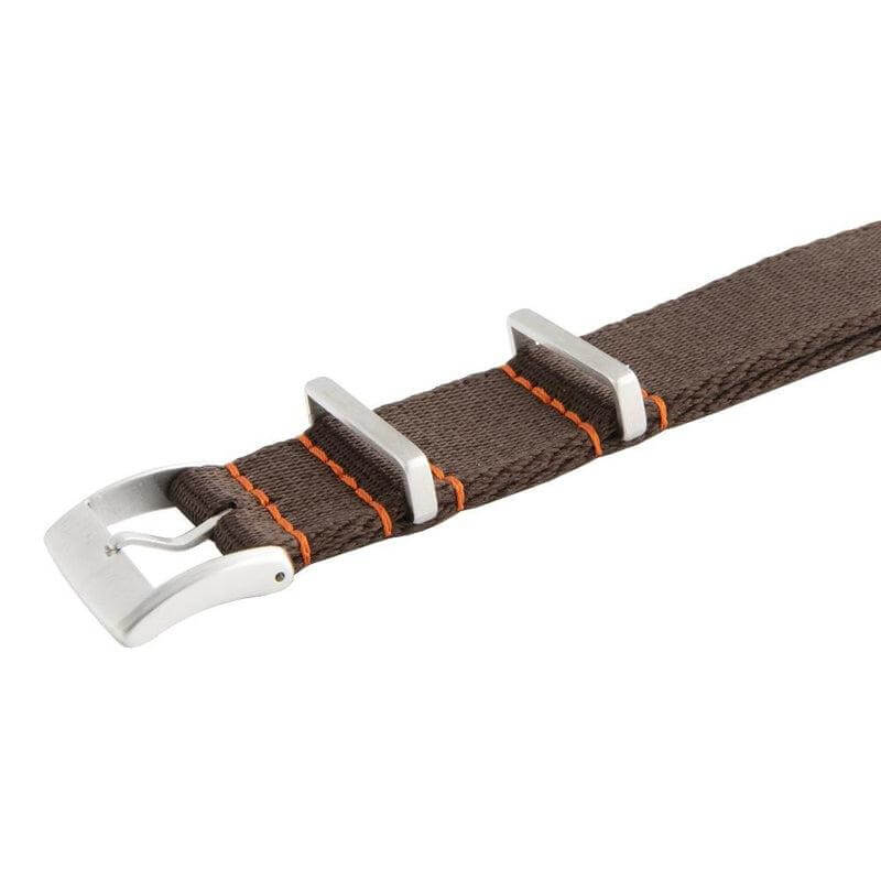 Eco-Friendly Nylon Military Watch Strap - Dark Brown Orange Stitches