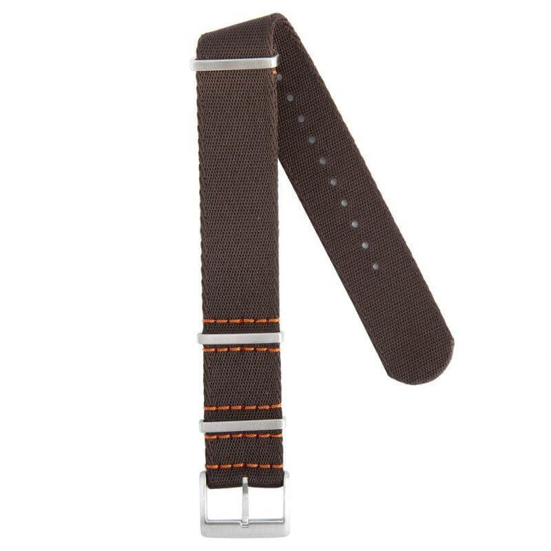 Eco-Friendly Nylon Military Watch Strap - Dark Brown Orange Stitches