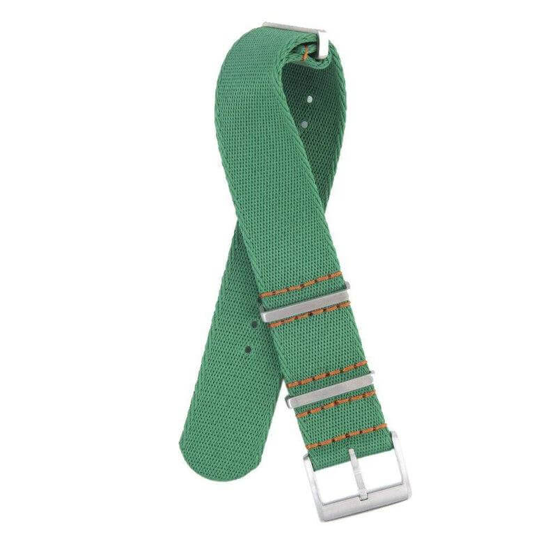Eco-Friendly Nylon Military Watch Strap - Green Orange Stitches