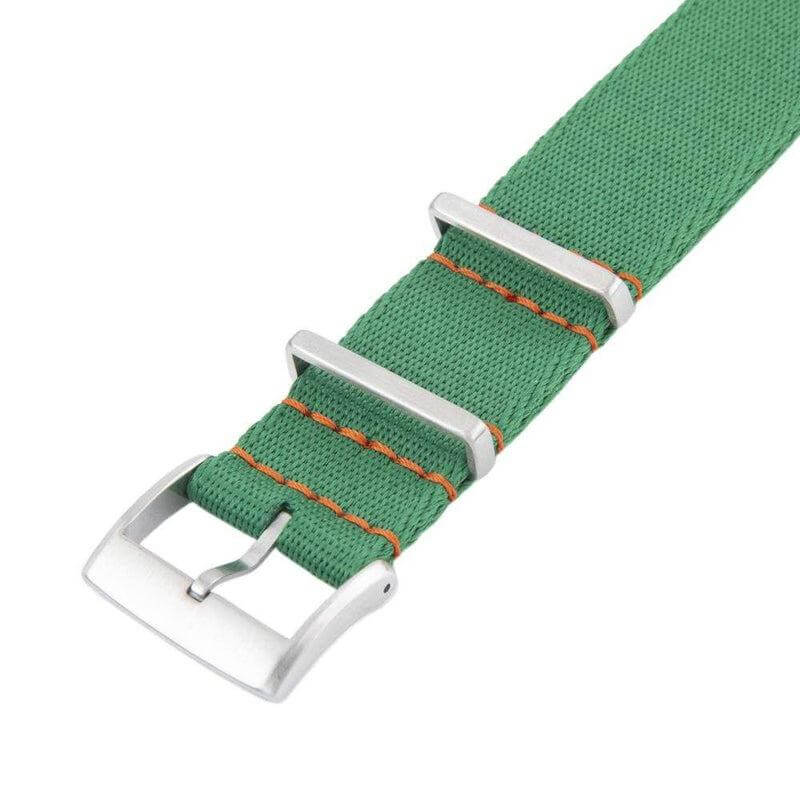 Eco-Friendly Nylon Military Watch Strap - Green Orange Stitches