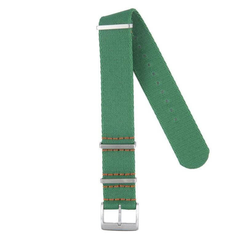 Eco-Friendly Nylon Military Watch Strap - Green Orange Stitches