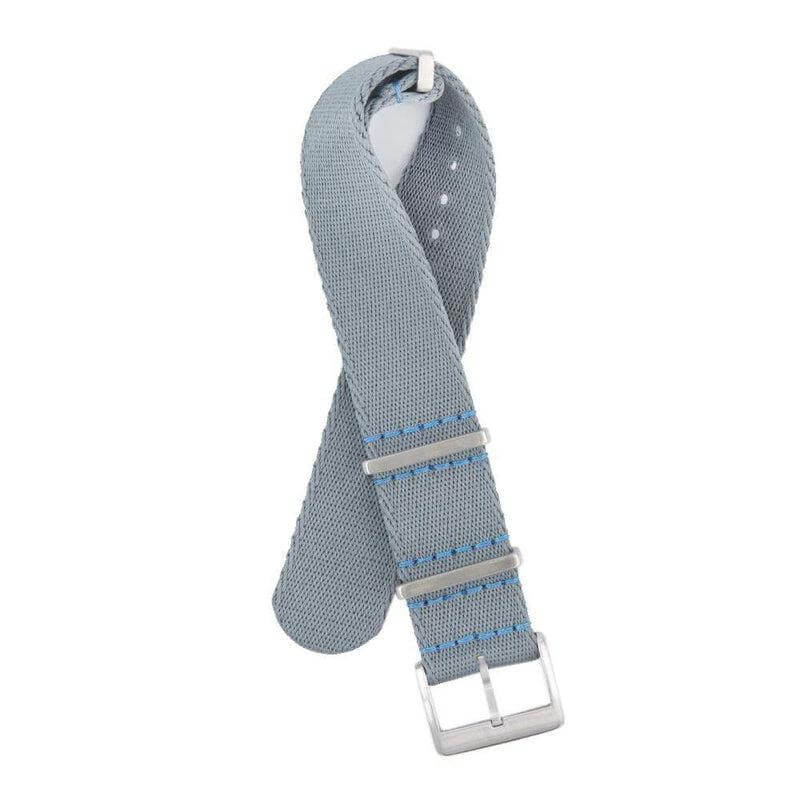 Eco-Friendly Nylon Military Watch Strap - Grey Light Blue Stitches