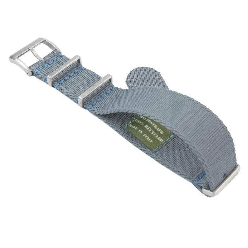Eco-Friendly Nylon Military Watch Strap - Grey Light Blue Stitches
