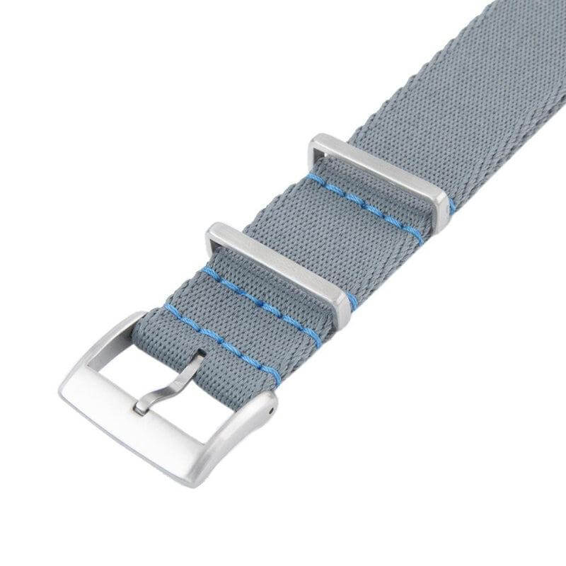 Eco-Friendly Nylon Military Watch Strap - Grey Light Blue Stitches